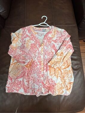 Chico's 3 Pink & Orange Paisley Button-Down Women's Top 3/4 sleeve
#226